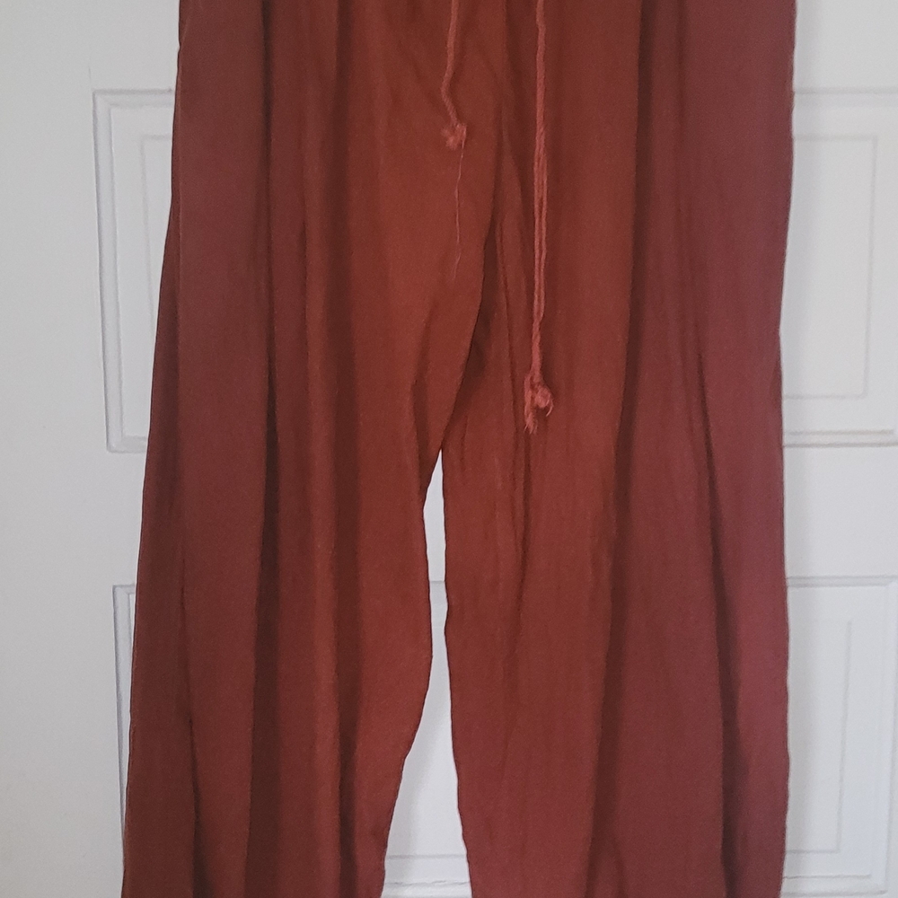 Rust Red Wide-Leg Pants